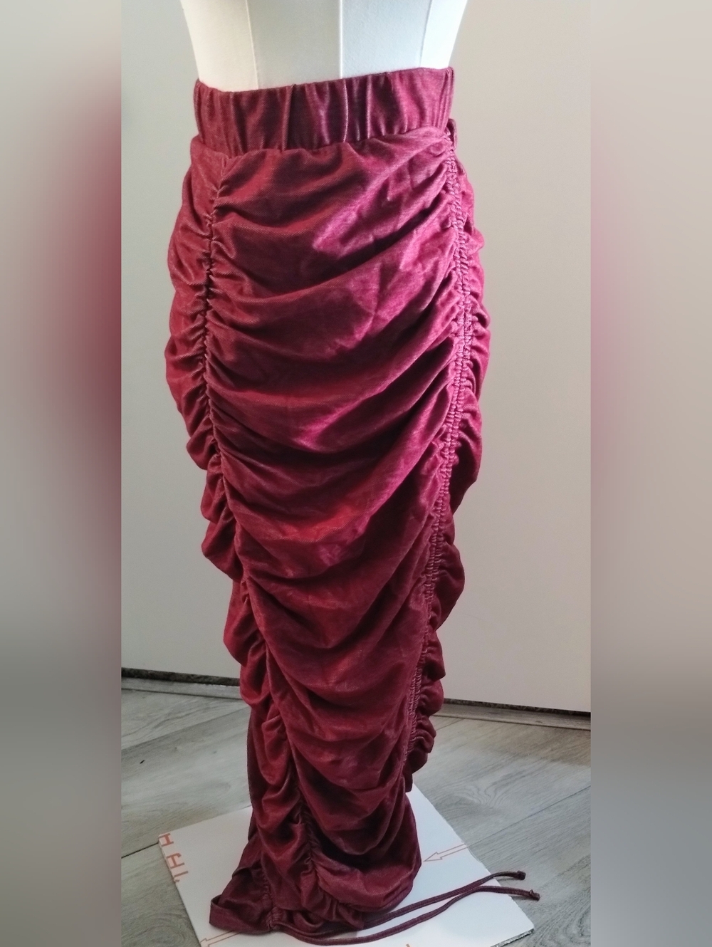 Ashley Stewart Ruched Velvet Midi Skirt - Berry